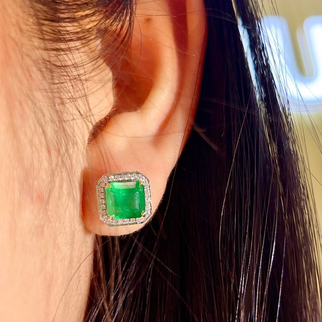 14k Gold 3.11 Ctw Natural Emerald & Diamond Earrings - 6