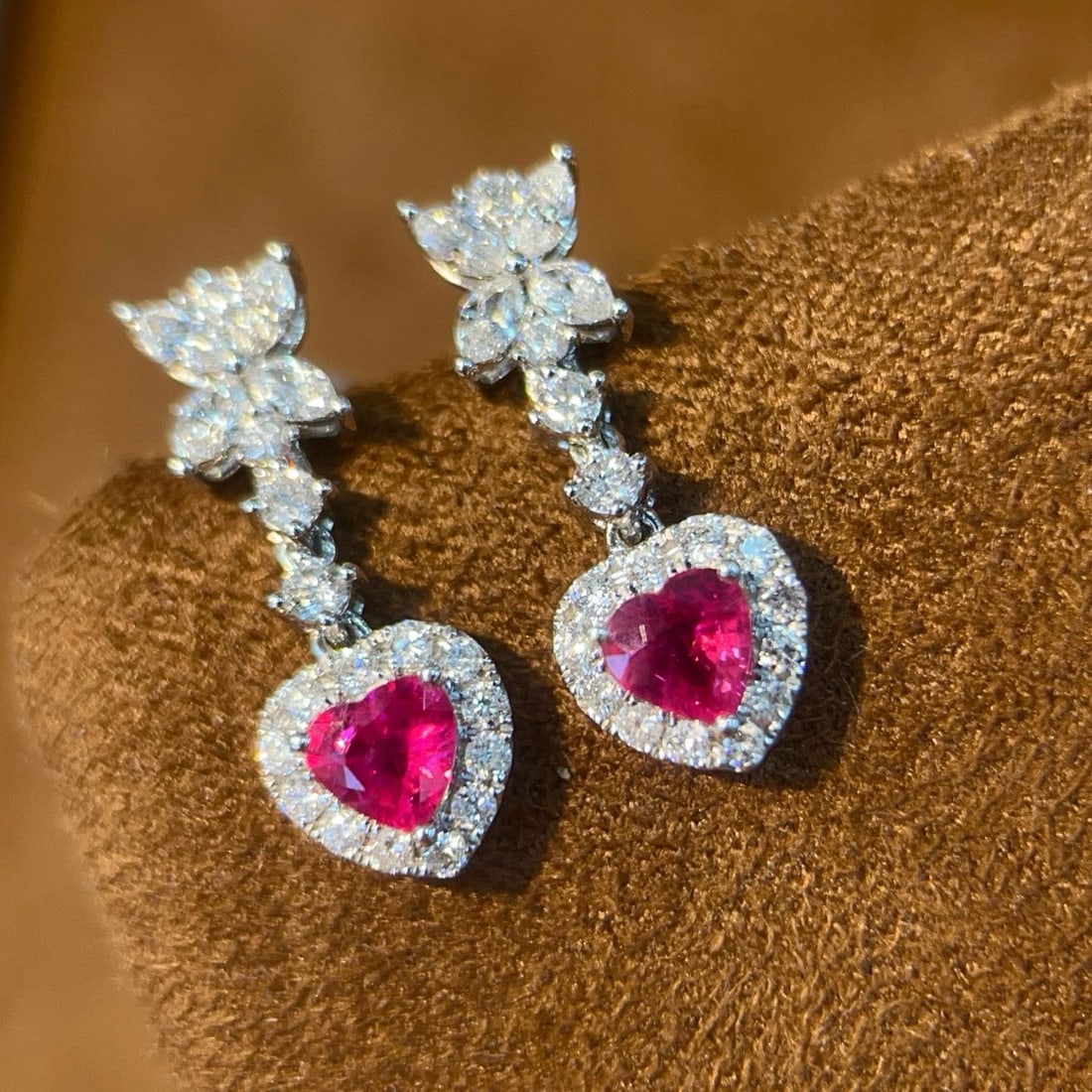 14k Gold 1.36 Ctw Natural Ruby & Diamond Earrings - 5