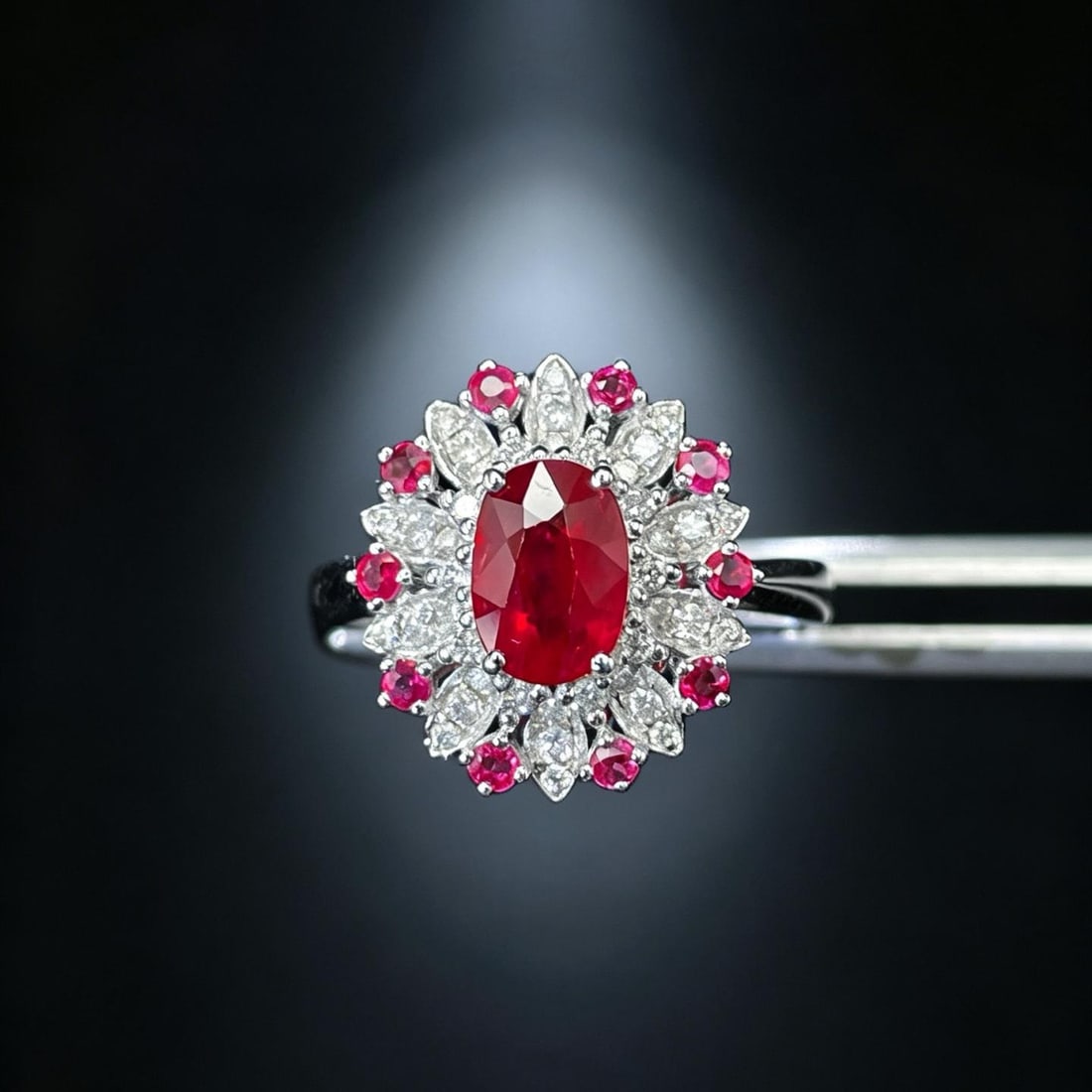 14k Gold 1.25 Ctw Natural Ruby & Diamond Ring: Ref:231186002 // gold content:14k gold // ring size:7. 25us // // main gemstone:ruby // shape:oval // carat weight:1. 01ct // color:red // treatment:natural // // adjacent gemstone 2 : diamond //