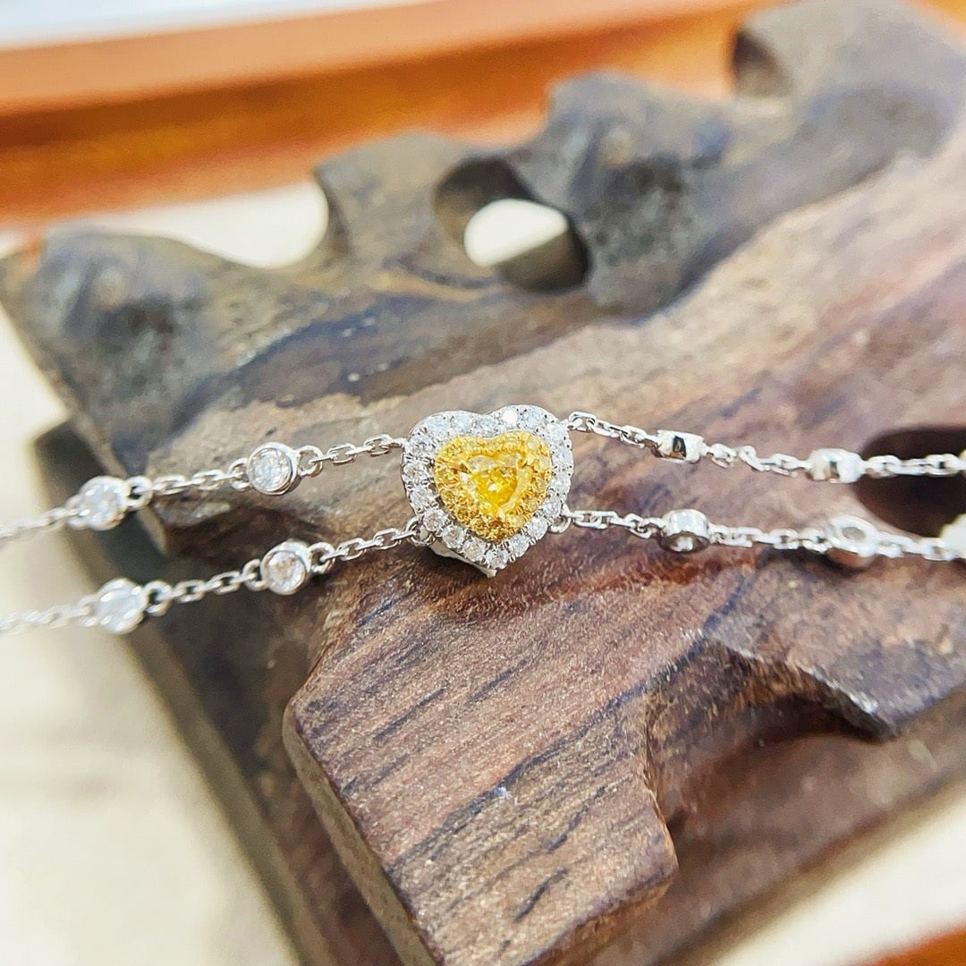 14k Gold 0.62 Ctw Natural Yellow Diamond & Diamond Bracelet - 2