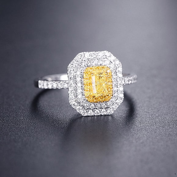 14k Gold 0.60 Ctw Natural Yellow Diamond & Diamond Ring - 2