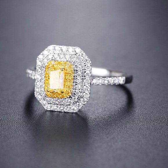 14k Gold 0.60 Ctw Natural Yellow Diamond & Diamond Ring - 3