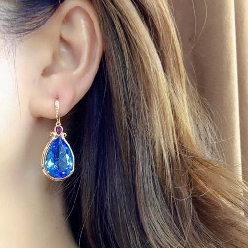 14k Gold 22.6 Ct Natural Topaz & Diamond Earrings - 4
