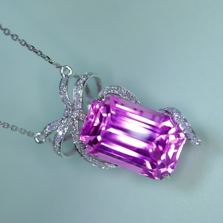 14k Gold 15.83 Ctw Natural Kunzite & Diamond Necklace - 4