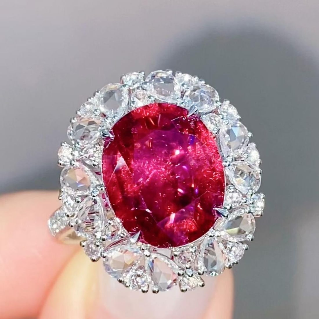 14k Gold 3.52 Ct Natural Tourmaline & Diamond & Sapphire Ring: Ref:231186019 // gold content:14k gold // ring size:7. 25us // // main gemstone:tourmaline // shape:oval // carat weight:3. 52ct // color:red // treatment:natural // // adjacent gemstone 2 : diamond