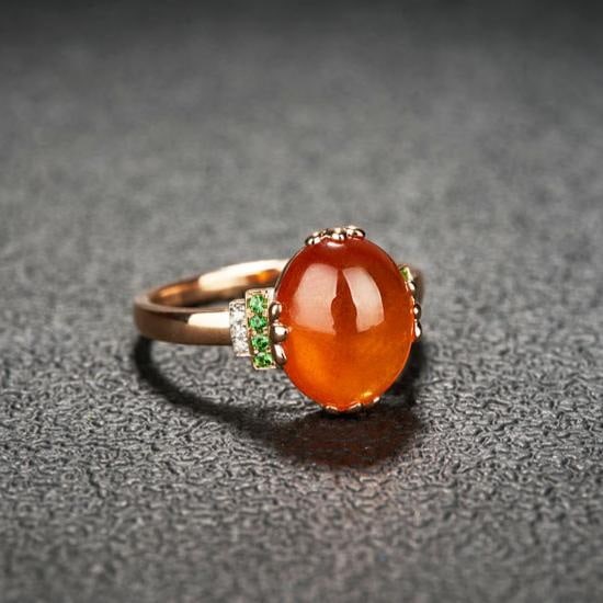 14k Gold 7.22 Ct Natural Spessartine & Diamond & Tsavorite Ring: Ref:231186020 // gold content:14k gold // ring size:7. 25us // // main gemstone:spessartine // shape:oval // carat weight:7. 22ct // color:orange // treatment:natural // // adjacent gemstone 2 :