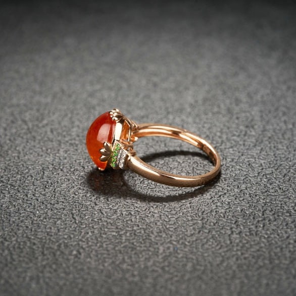 14k Gold 7.22 Ct Natural Spessartine & Diamond & Tsavorite Ring - 3