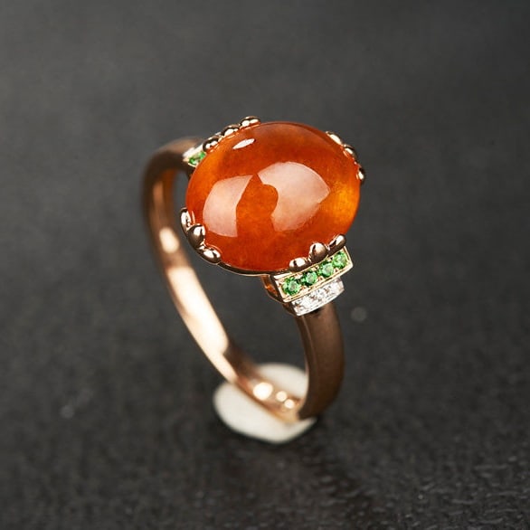 14k Gold 7.22 Ct Natural Spessartine & Diamond & Tsavorite Ring - 6