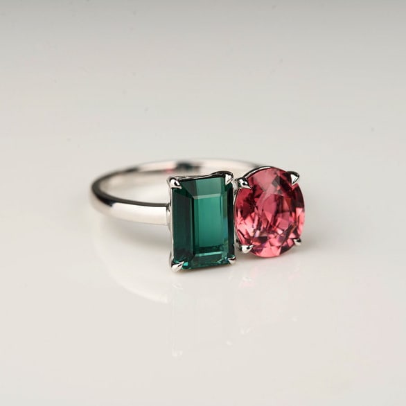 14k Gold 3.22 Ct Natural Tourmaline & Toi Et Moi Ring - 2