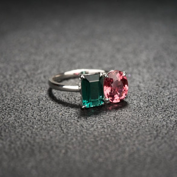 14k Gold 3.22 Ct Natural Tourmaline & Toi Et Moi Ring - 4