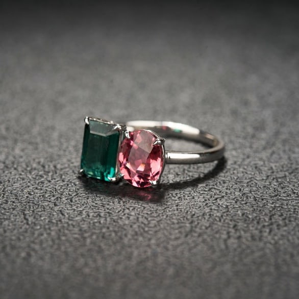 14k Gold 3.22 Ct Natural Tourmaline & Toi Et Moi Ring - 5