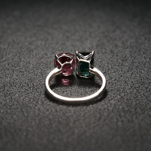 14k Gold 3.22 Ct Natural Tourmaline & Toi Et Moi Ring - 7