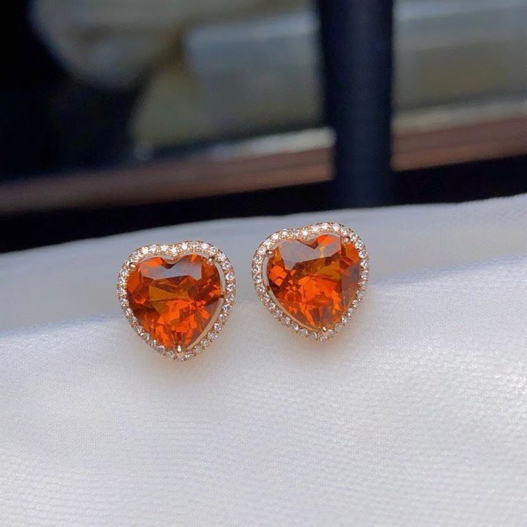 14k Gold 3.85 Ct Natural Citrine & Diamond Earrings - 3