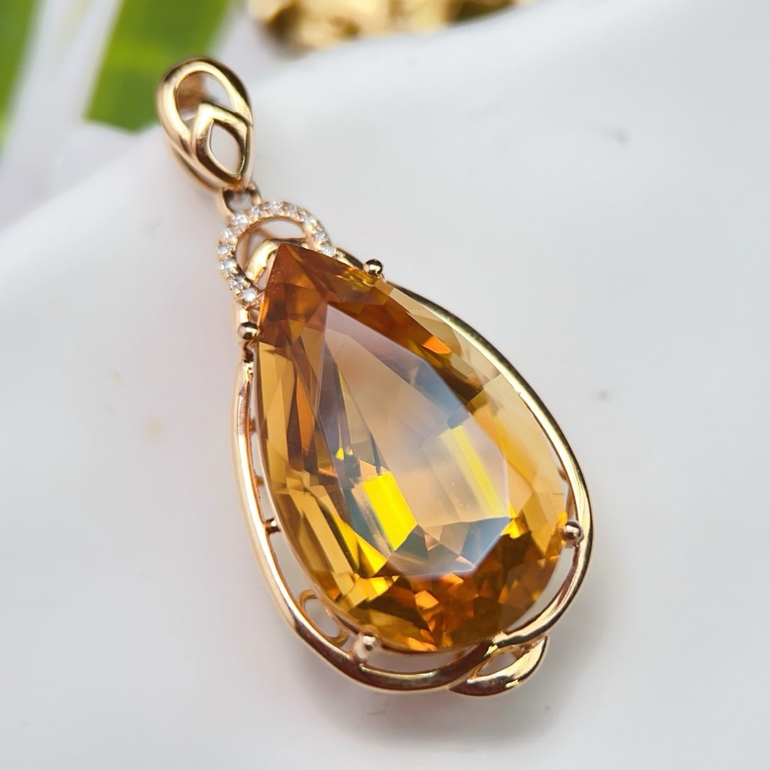 14k Gold 14.43 Ctw Natural Citrine & Diamond Pendant( Without Chain ) - 3
