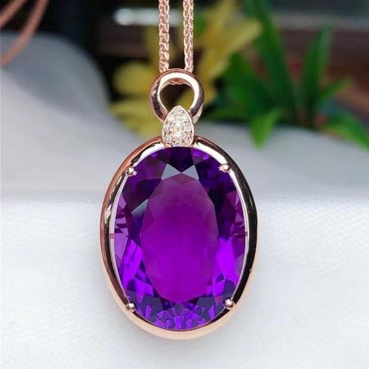 14k Gold 12.45 Ct Natural Amethyst & Diamond Pendant( Without Chain ): Ref:231186027 // gold content:14k gold // main gemstone:amethyst // shape:oval // carat weight:12. 45ct // color:purple // treatment:natural // // adjacent gemstone 2 : diamond // number of stones:10