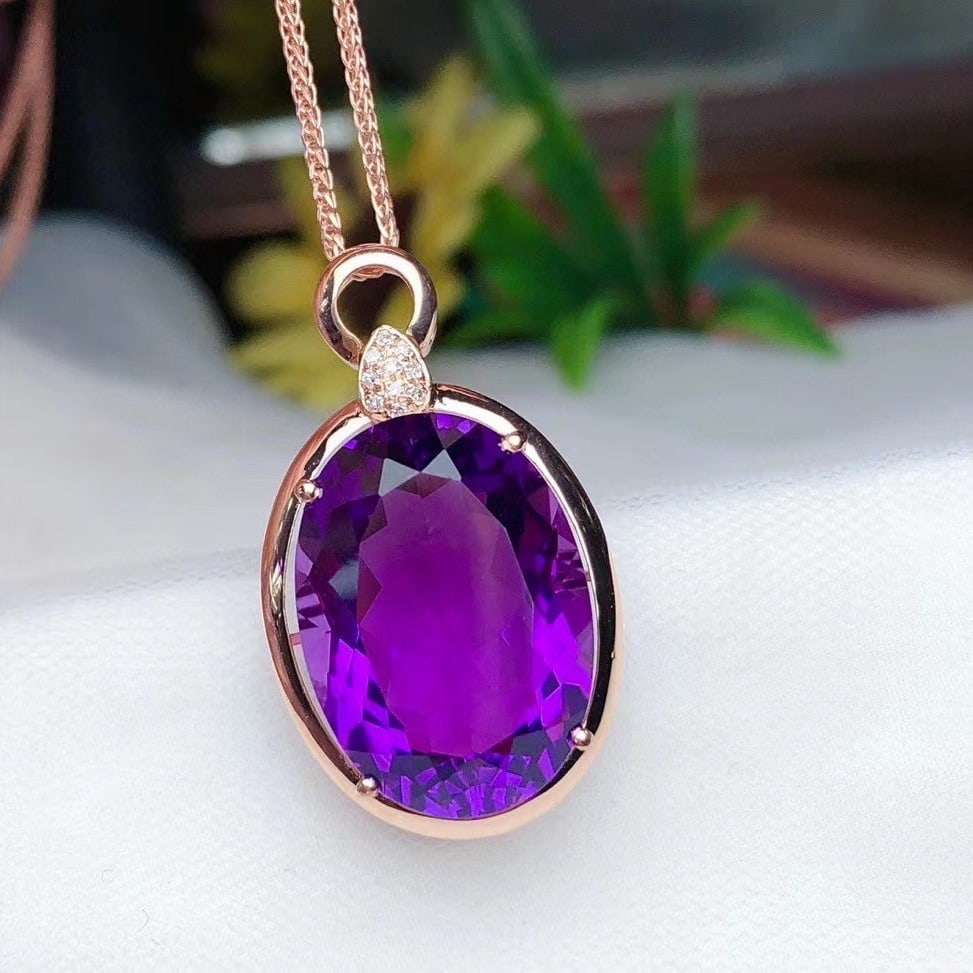 14k Gold 12.45 Ct Natural Amethyst & Diamond Pendant( Without Chain ) - 2