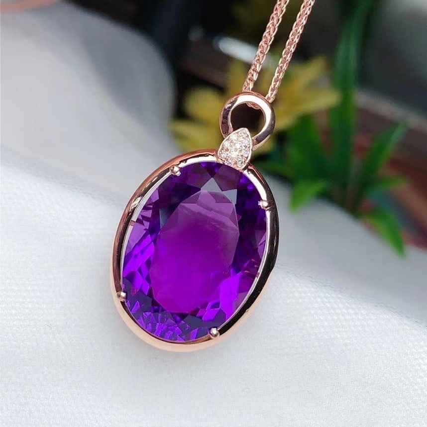 14k Gold 12.45 Ct Natural Amethyst & Diamond Pendant( Without Chain ) - 3