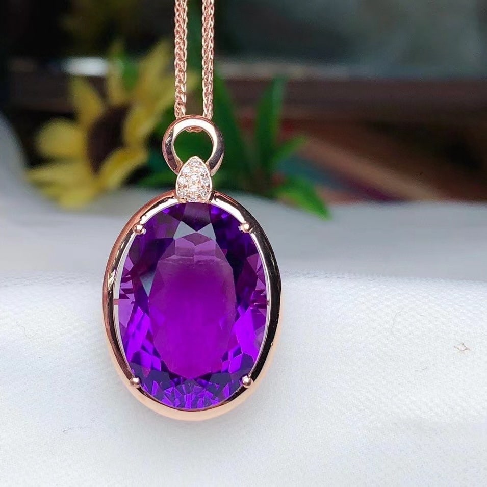 14k Gold 12.45 Ct Natural Amethyst & Diamond Pendant( Without Chain ) - 4