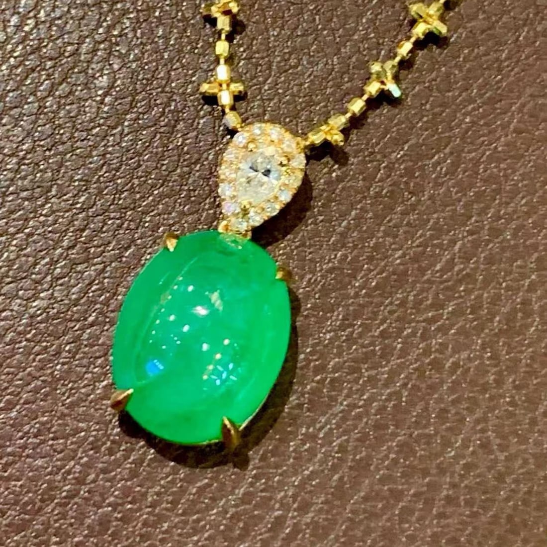 14k Gold 3.02 Ct Natural Emerald & Diamond Pendant( Without Chain ) - 2