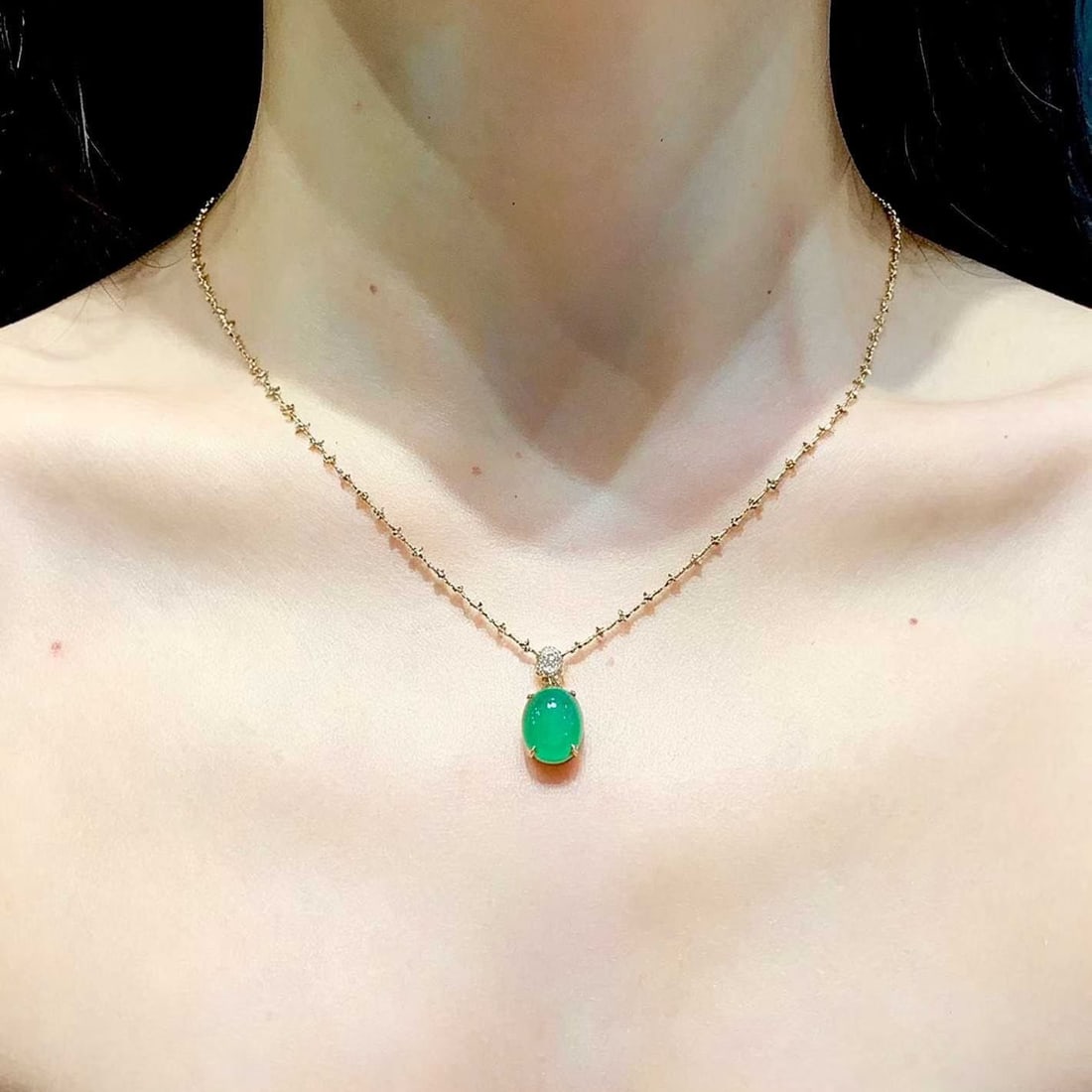 14k Gold 3.02 Ct Natural Emerald & Diamond Pendant( Without Chain ) - 3