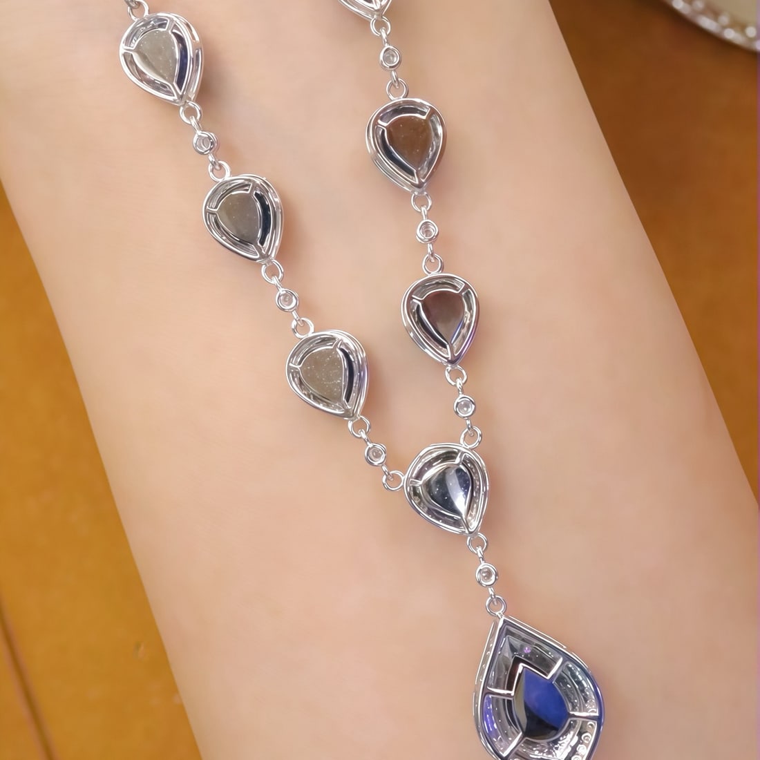 14k Gold 7.15 Ctw Vivid Blue Natural Sapphire & Diamond Necklace - 4