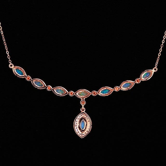 14k Gold 0.79 Ctw Natural Opal & Diamond Necklace - 4