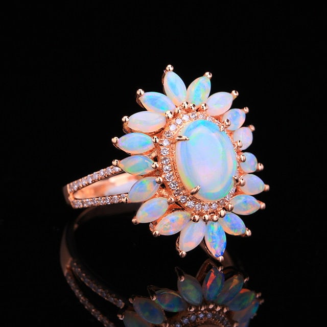 14k Gold 1.80 Ctw Natural Opal & Opal Ring - 3