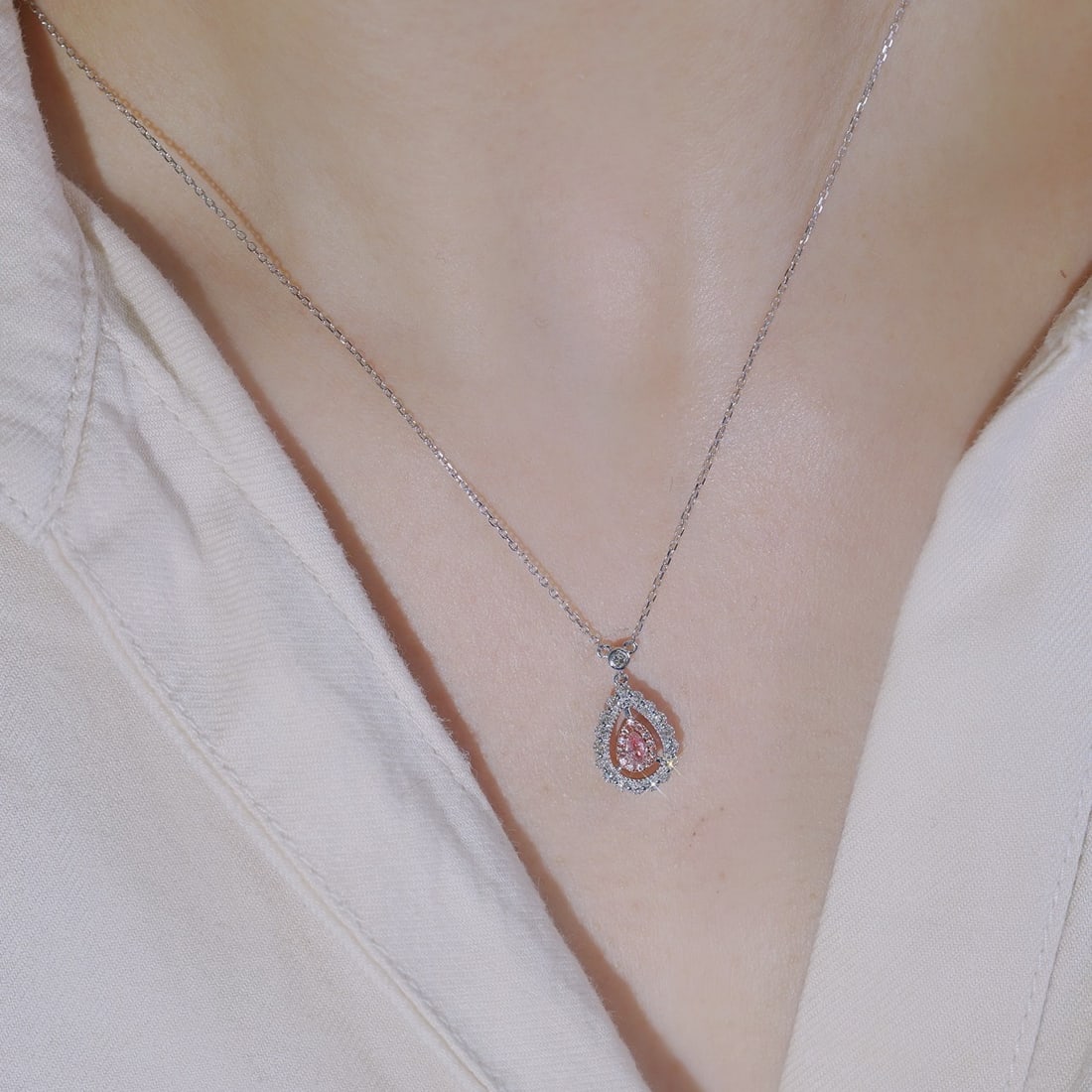 14k Gold 0.35 Ctw Natural Pink Diamond & Diamond Necklace - 3
