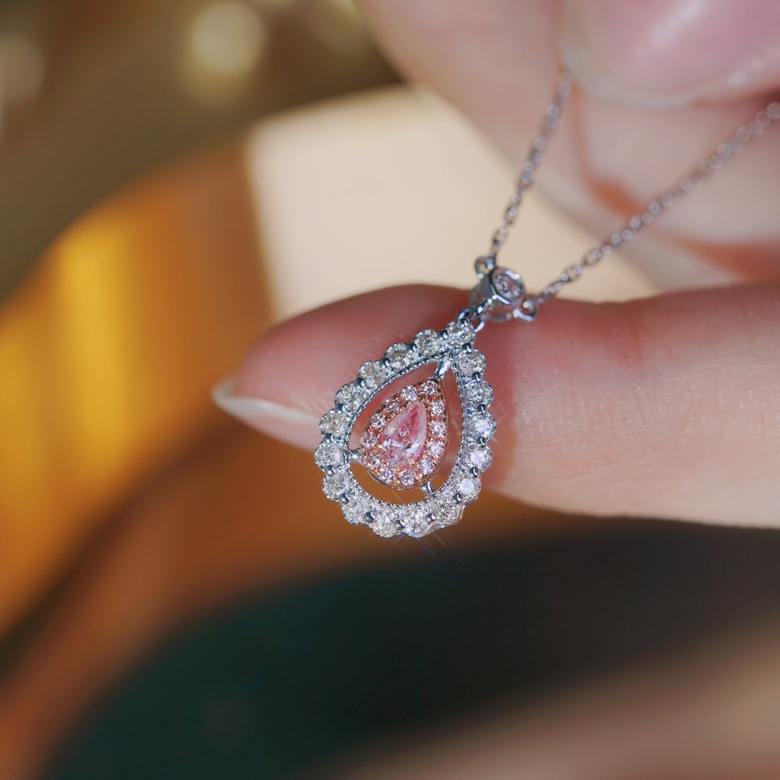 14k Gold 0.35 Ctw Natural Pink Diamond & Diamond Necklace - 5