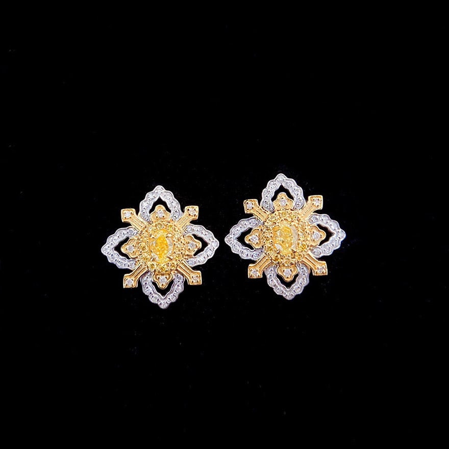 14k Gold 0.50 Ctw Natural Yellow Diamond & Diamond Earrings - 2