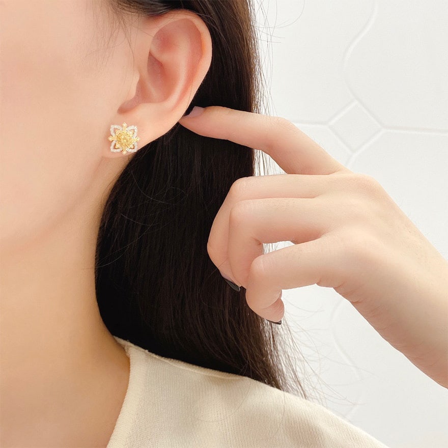 14k Gold 0.50 Ctw Natural Yellow Diamond & Diamond Earrings - 3