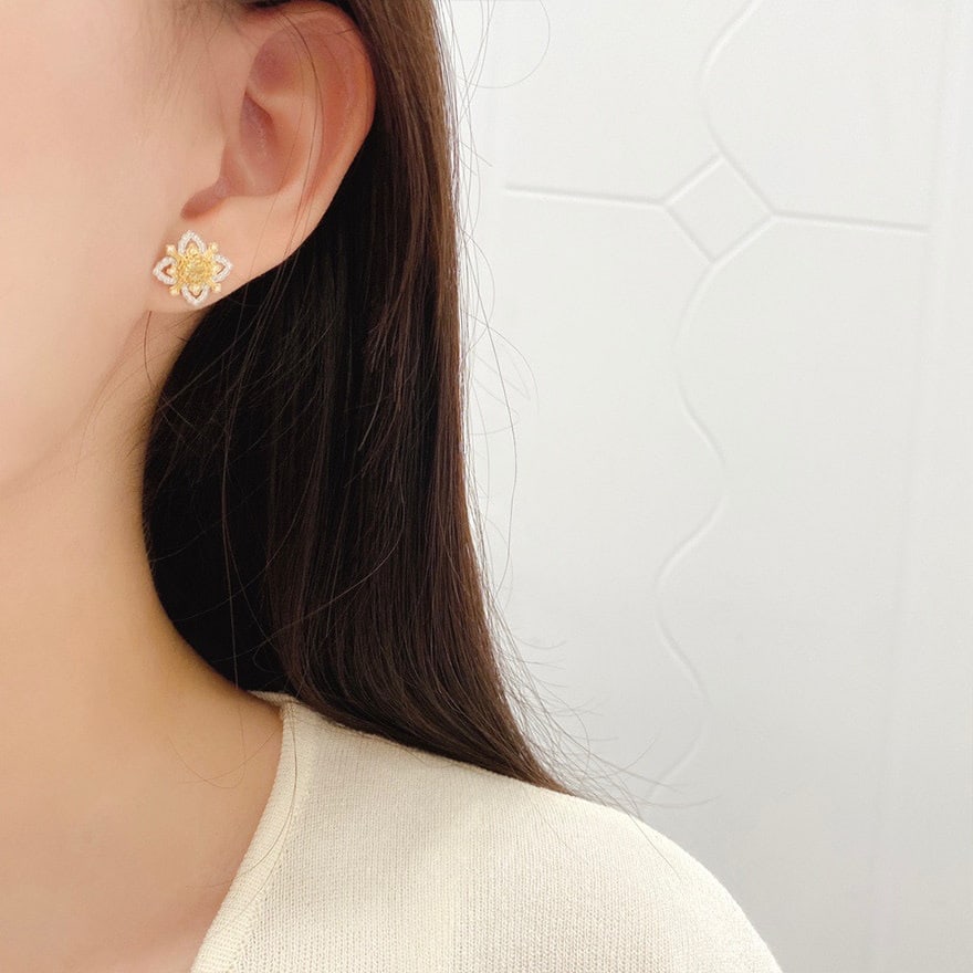 14k Gold 0.50 Ctw Natural Yellow Diamond & Diamond Earrings - 4