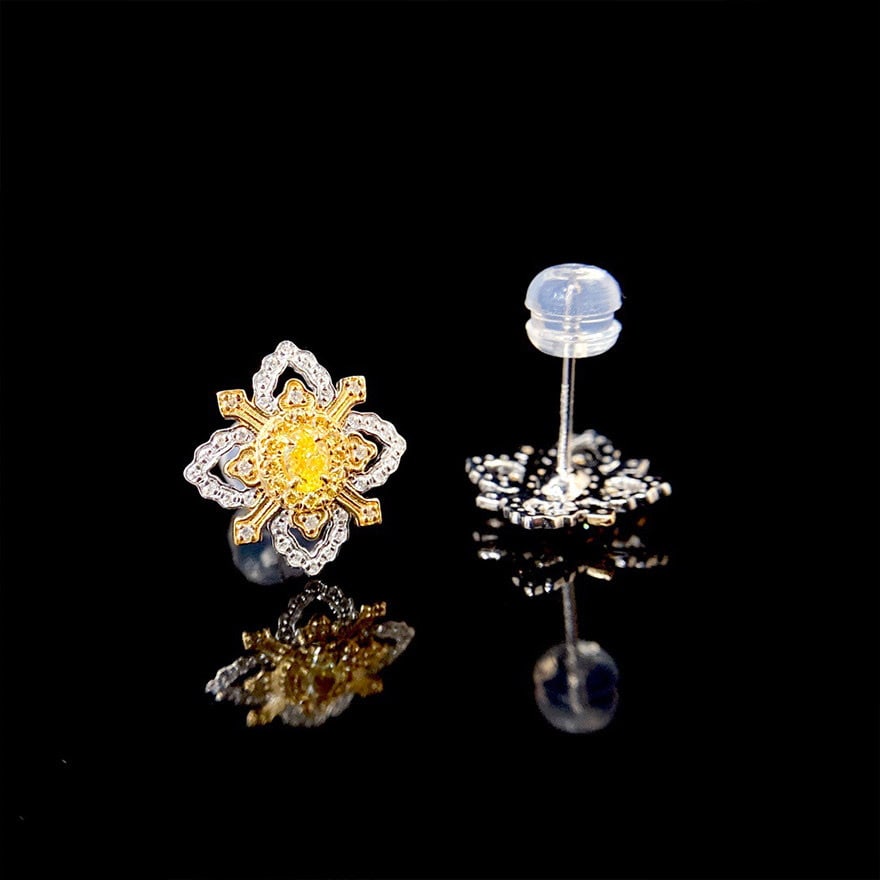 14k Gold 0.50 Ctw Natural Yellow Diamond & Diamond Earrings - 5