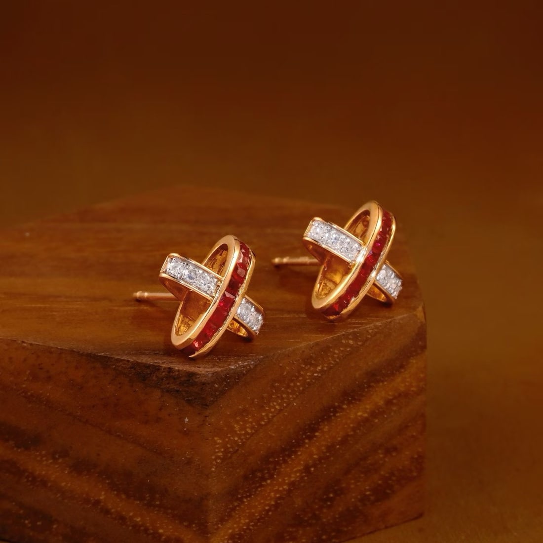 14k Gold 0.56 Ctw Natural Ruby & Diamond Earrings - 2