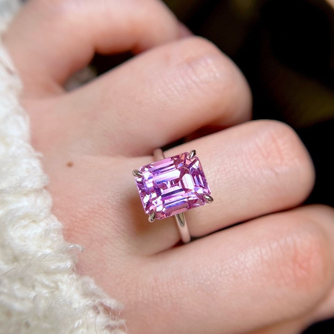 14k Gold 8.15 Ct Natural Kunzite Ring - 7
