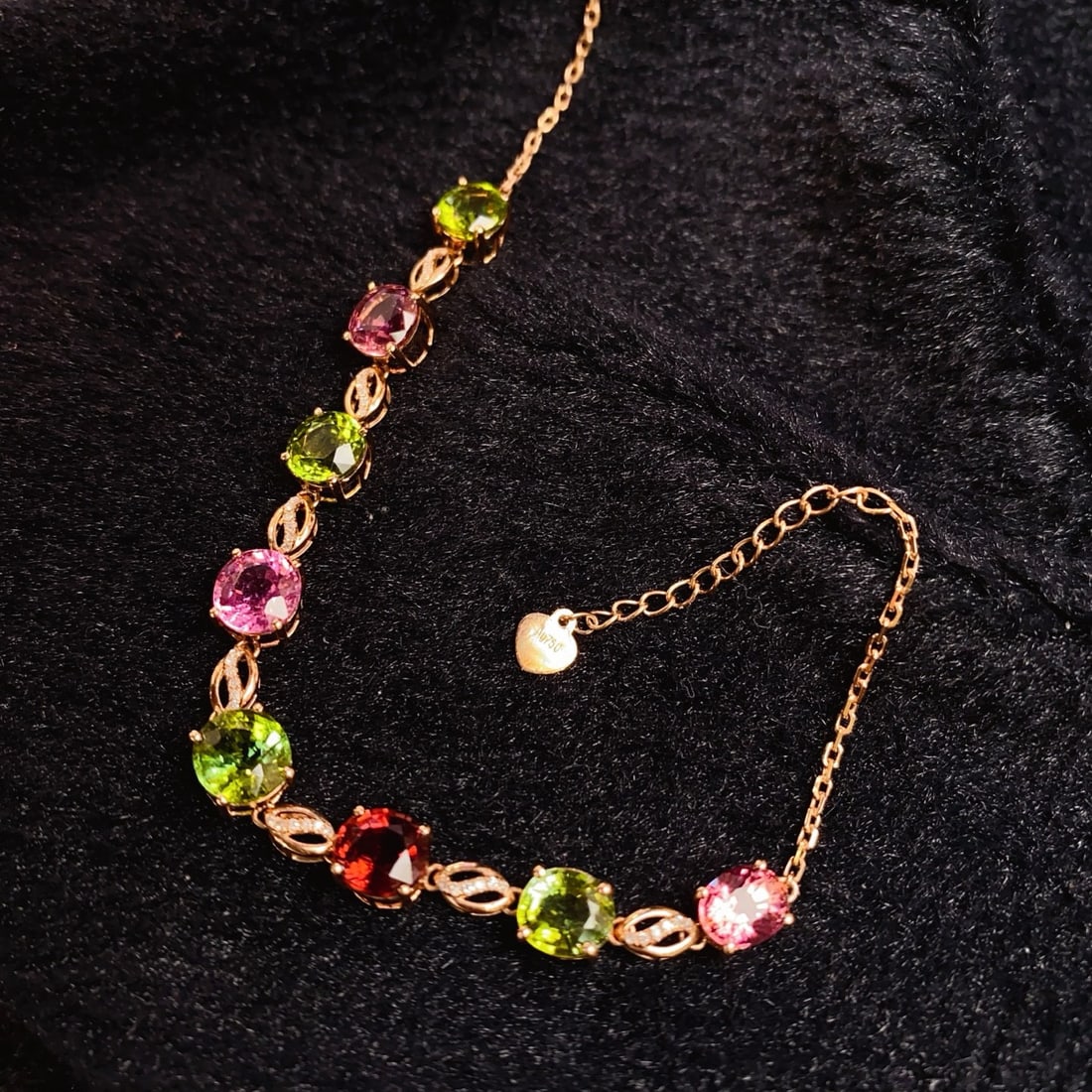 14k Gold 8.65 Ct Natural Tourmaline & Diamond Bracelet - 2