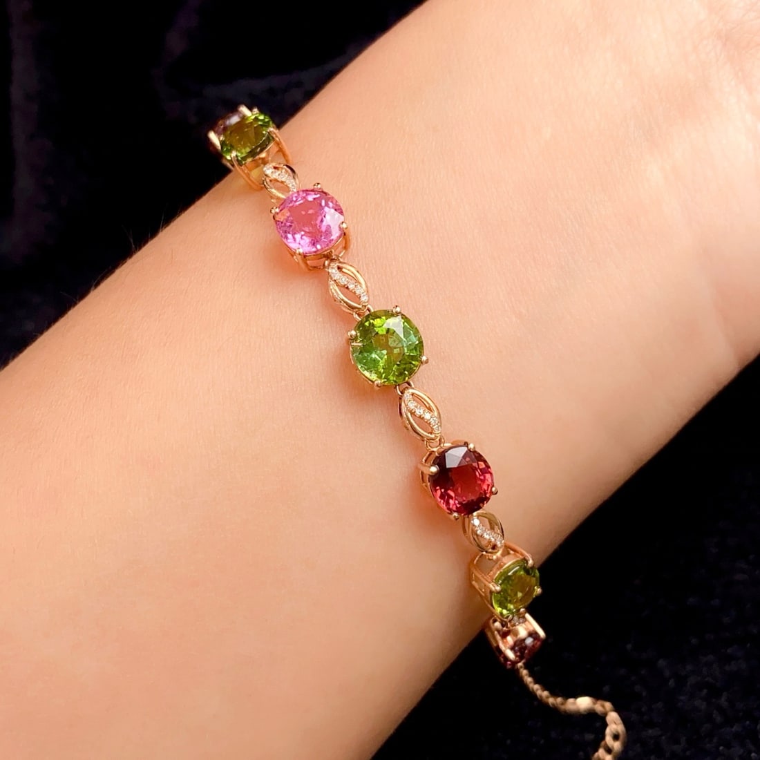 14k Gold 8.65 Ct Natural Tourmaline & Diamond Bracelet - 3