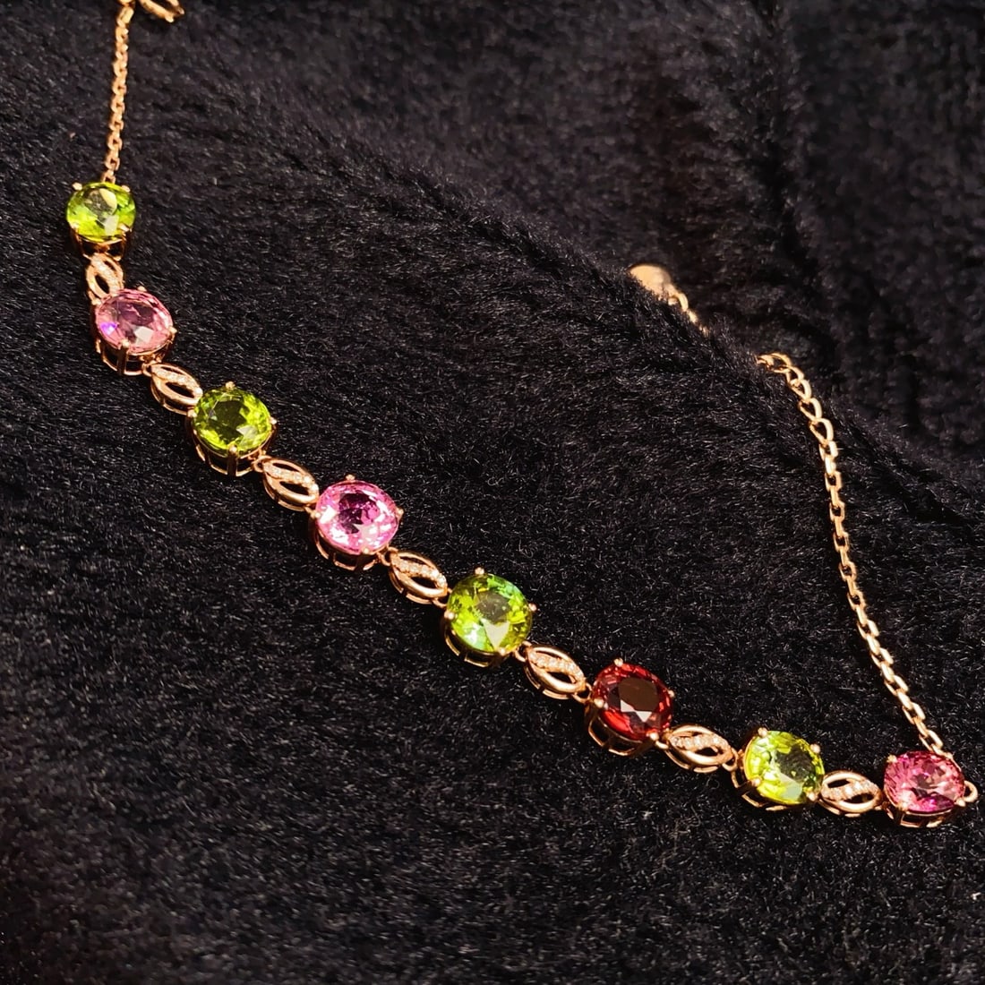 14k Gold 8.65 Ct Natural Tourmaline & Diamond Bracelet - 4