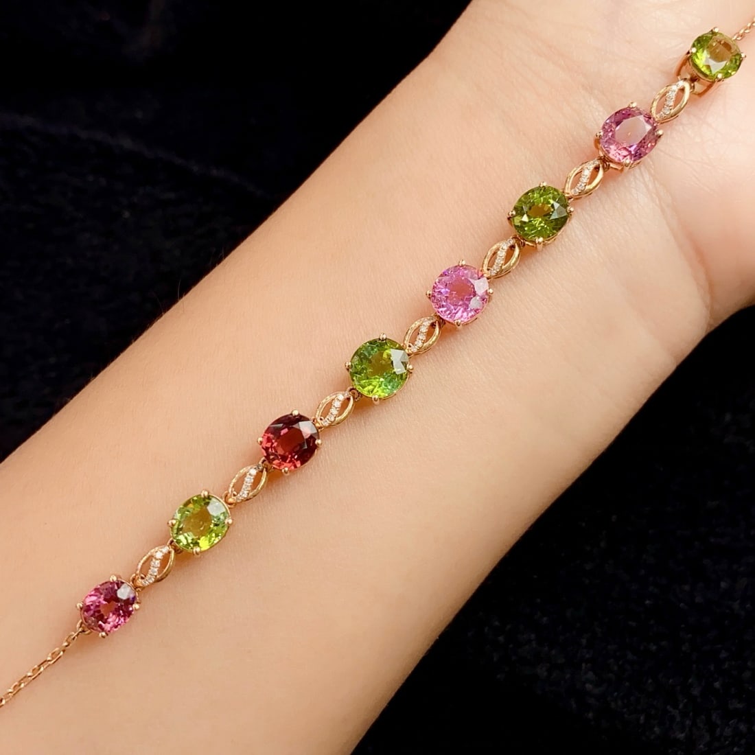 14k Gold 8.65 Ct Natural Tourmaline & Diamond Bracelet - 5