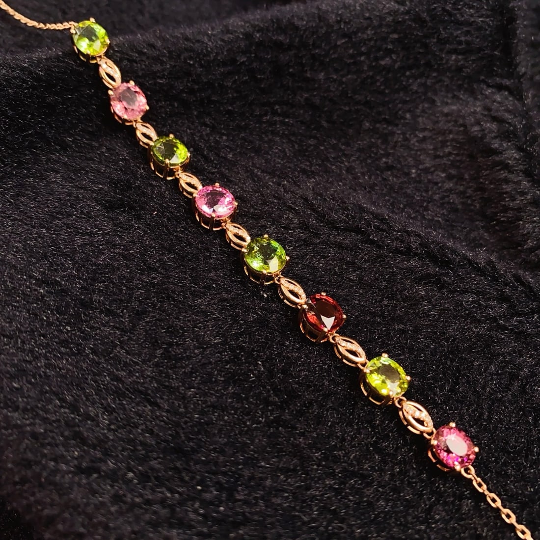 14k Gold 8.65 Ct Natural Tourmaline & Diamond Bracelet - 6