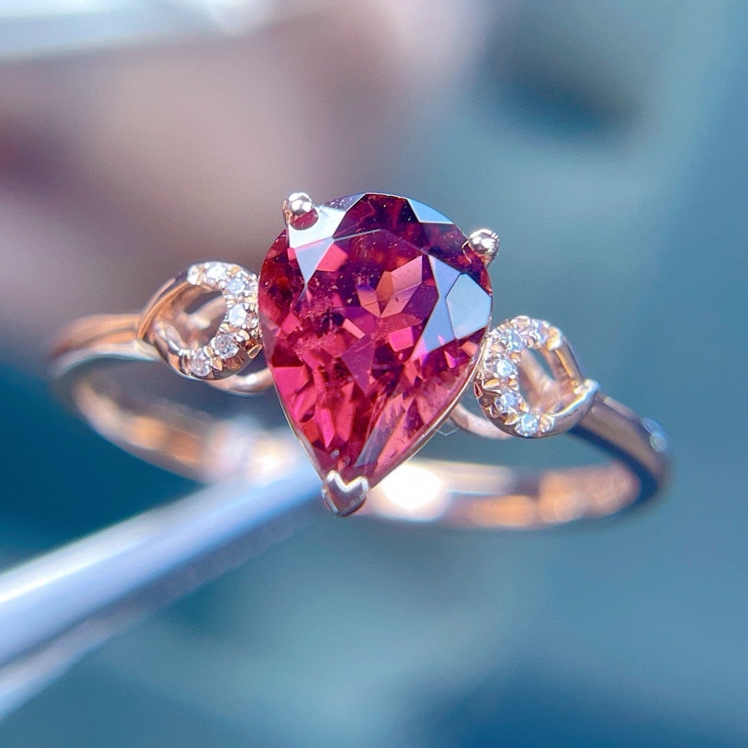 14k Gold 1.6 Ct Natural Tourmaline & Diamond Ring - 2