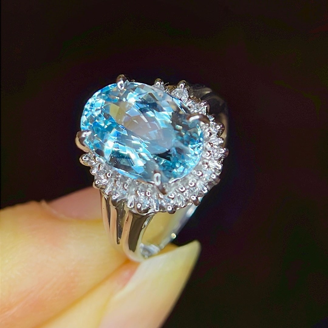 14k Gold 3.45 Ctw Natural Aquamarine & Diamond Ring - 5