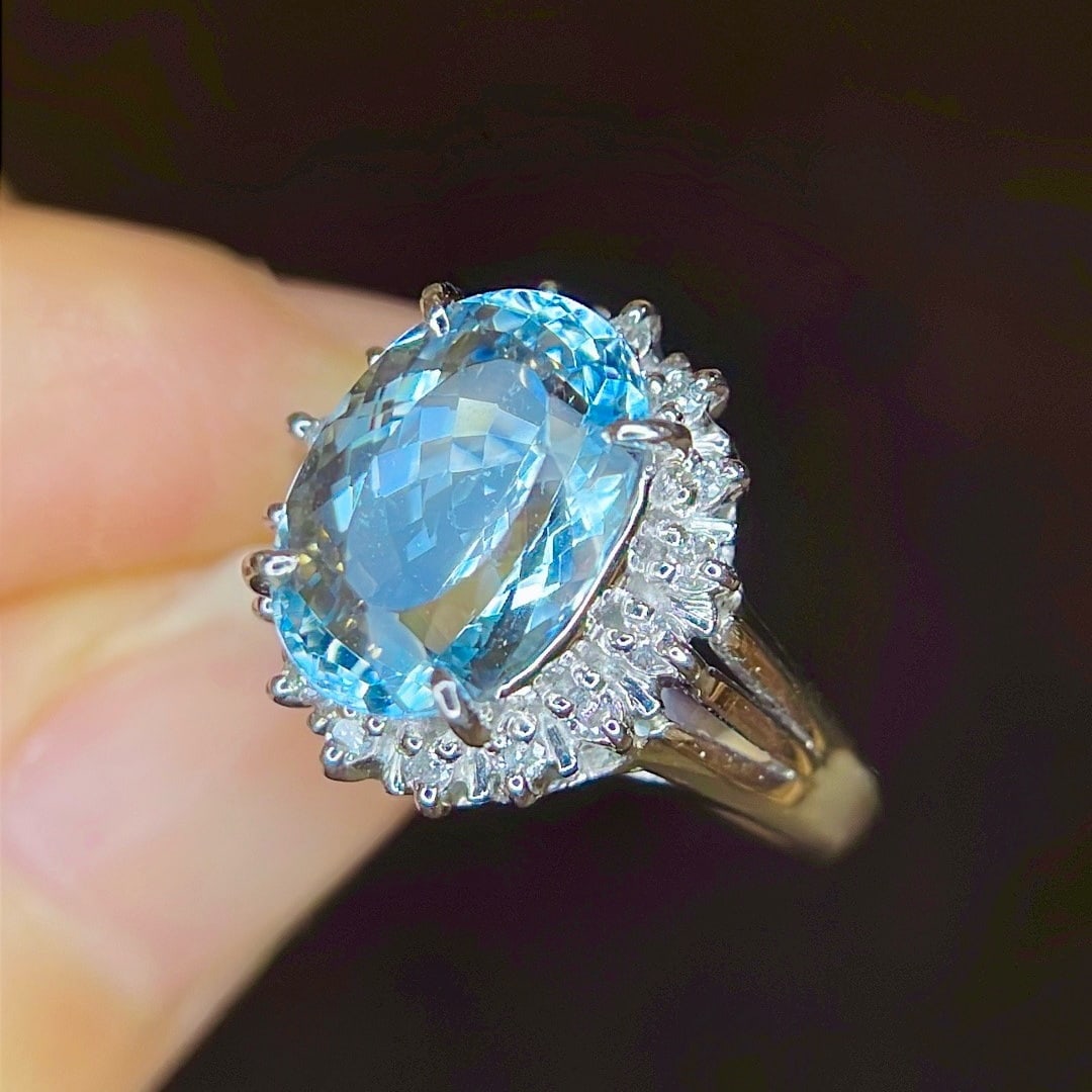 14k Gold 3.45 Ctw Natural Aquamarine & Diamond Ring - 6