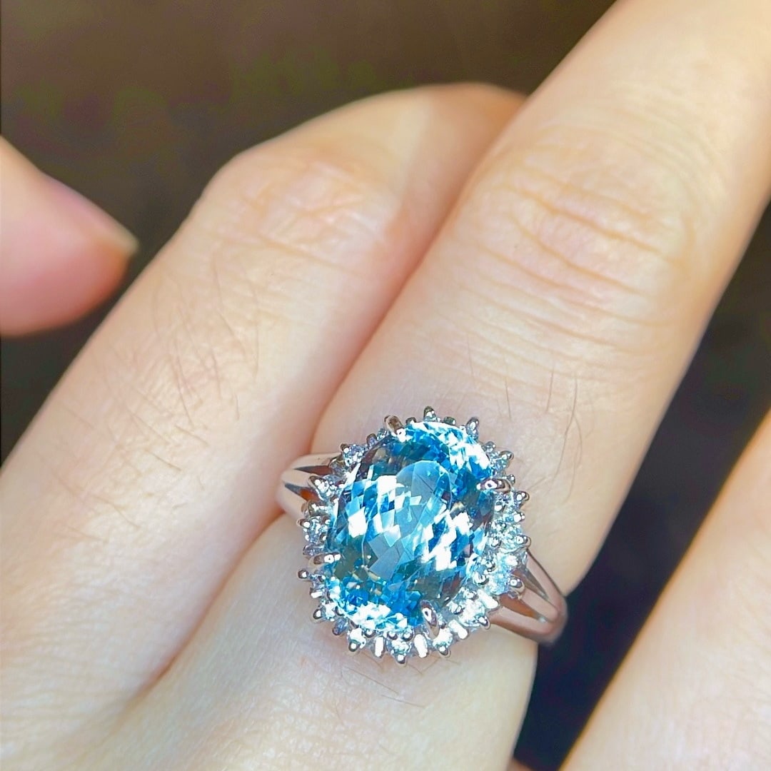 14k Gold 3.45 Ctw Natural Aquamarine & Diamond Ring - 7