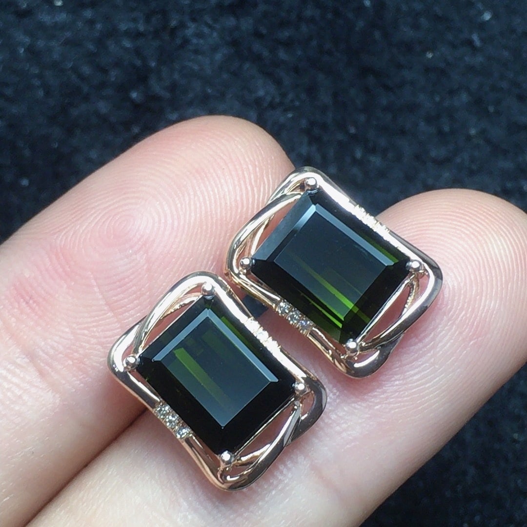 14k Gold 5.73 Ct Natural Tourmaline & Diamond Earrings - 2