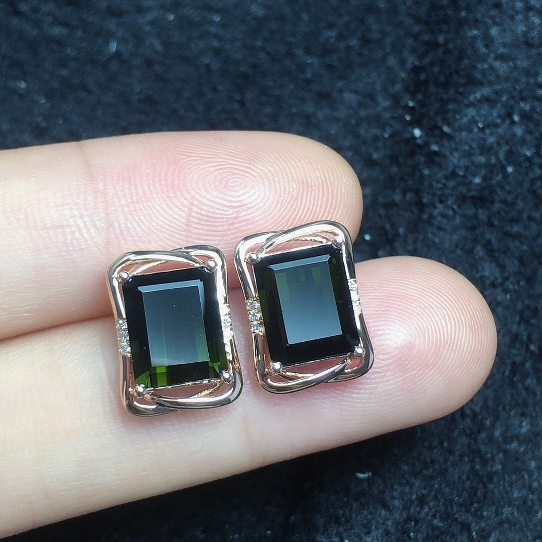 14k Gold 5.73 Ct Natural Tourmaline & Diamond Earrings - 3