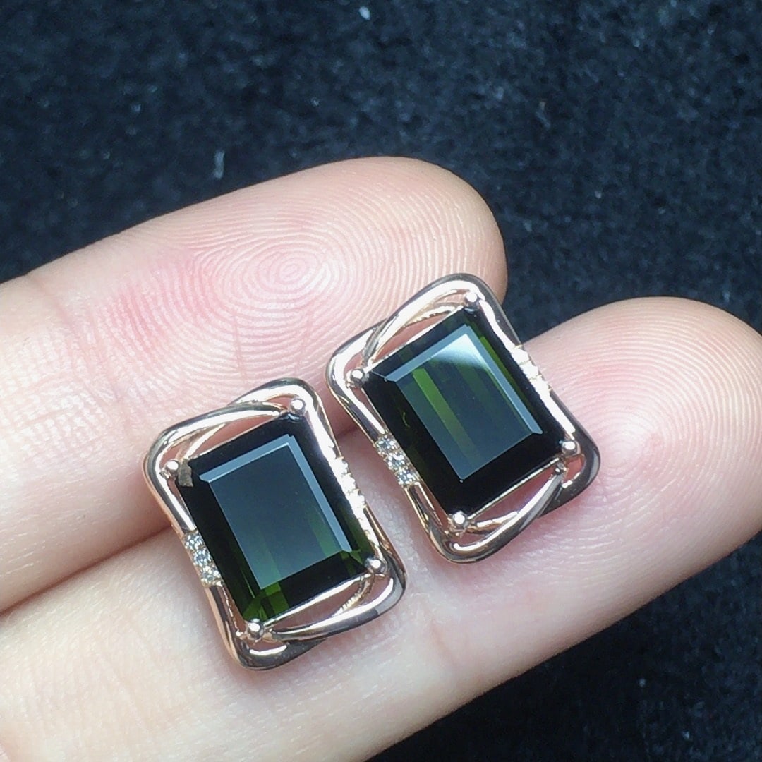14k Gold 5.73 Ct Natural Tourmaline & Diamond Earrings - 4