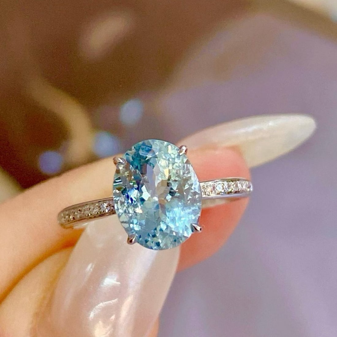 14k Gold 2.32 Ct Natural Aquamarine & Diamond Ring - 2