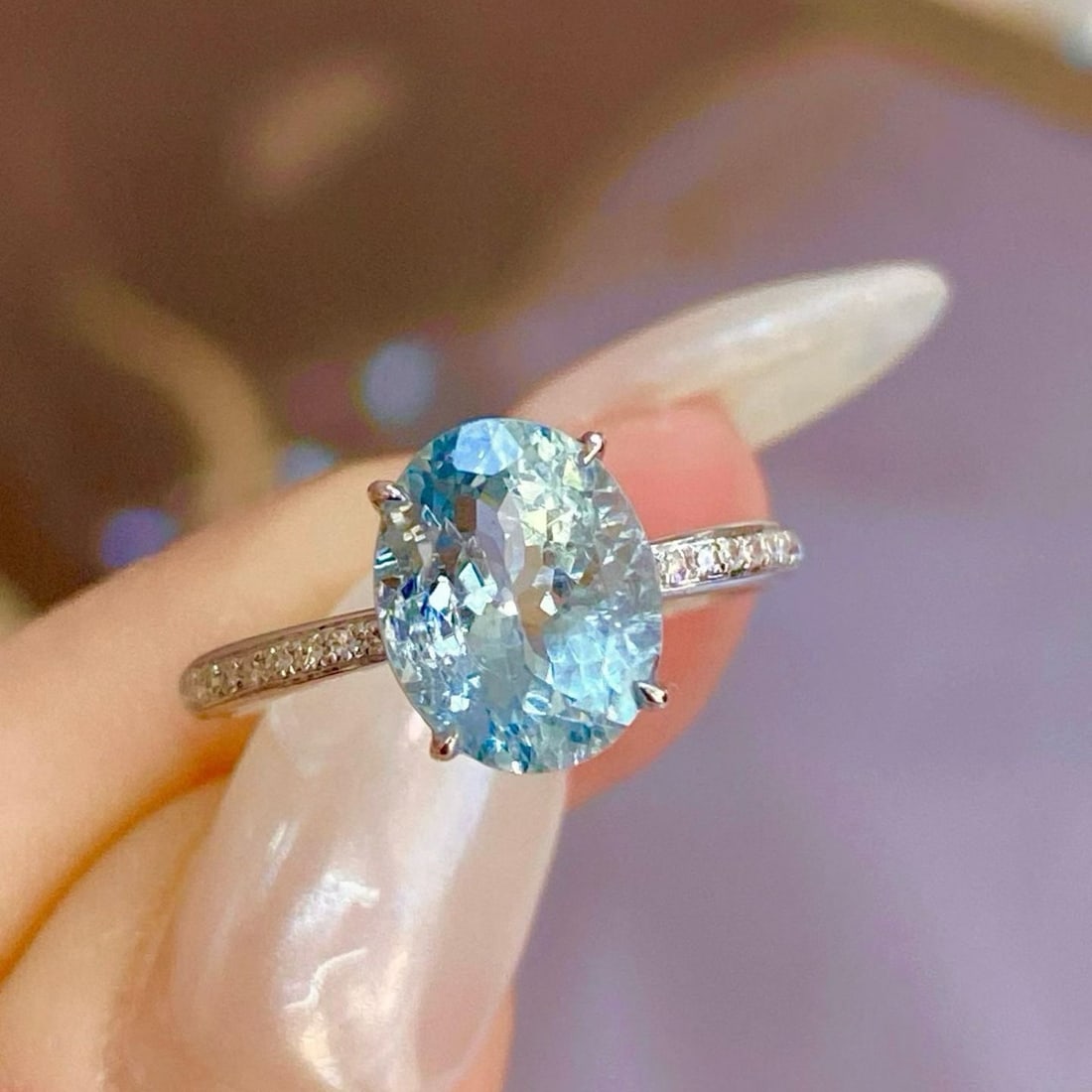 14k Gold 2.32 Ct Natural Aquamarine & Diamond Ring - 3