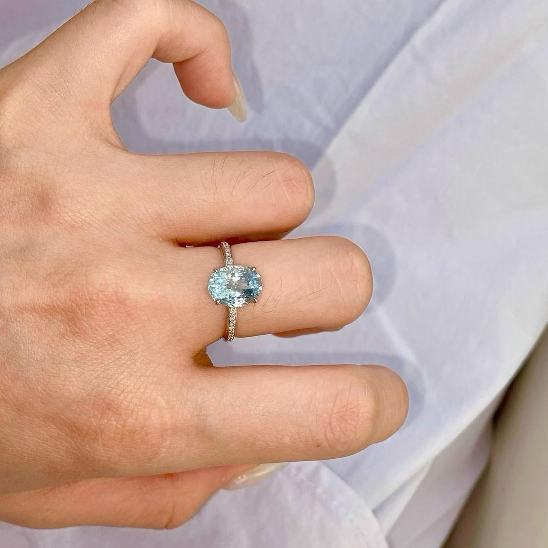 14k Gold 2.32 Ct Natural Aquamarine & Diamond Ring - 6